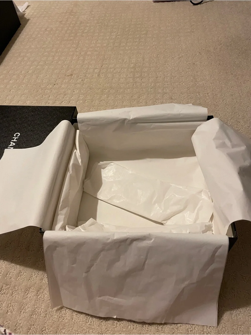 CHANEL large Black Box with White Label